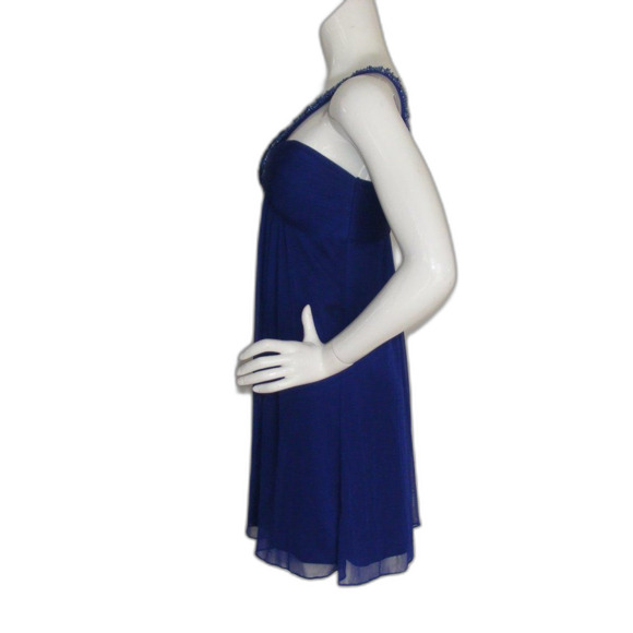 CACHE Evening Dress, XS/S, Blue, Mini, 1 strap, Beaded/Loose, Chiffon - Picture 9 of 11
